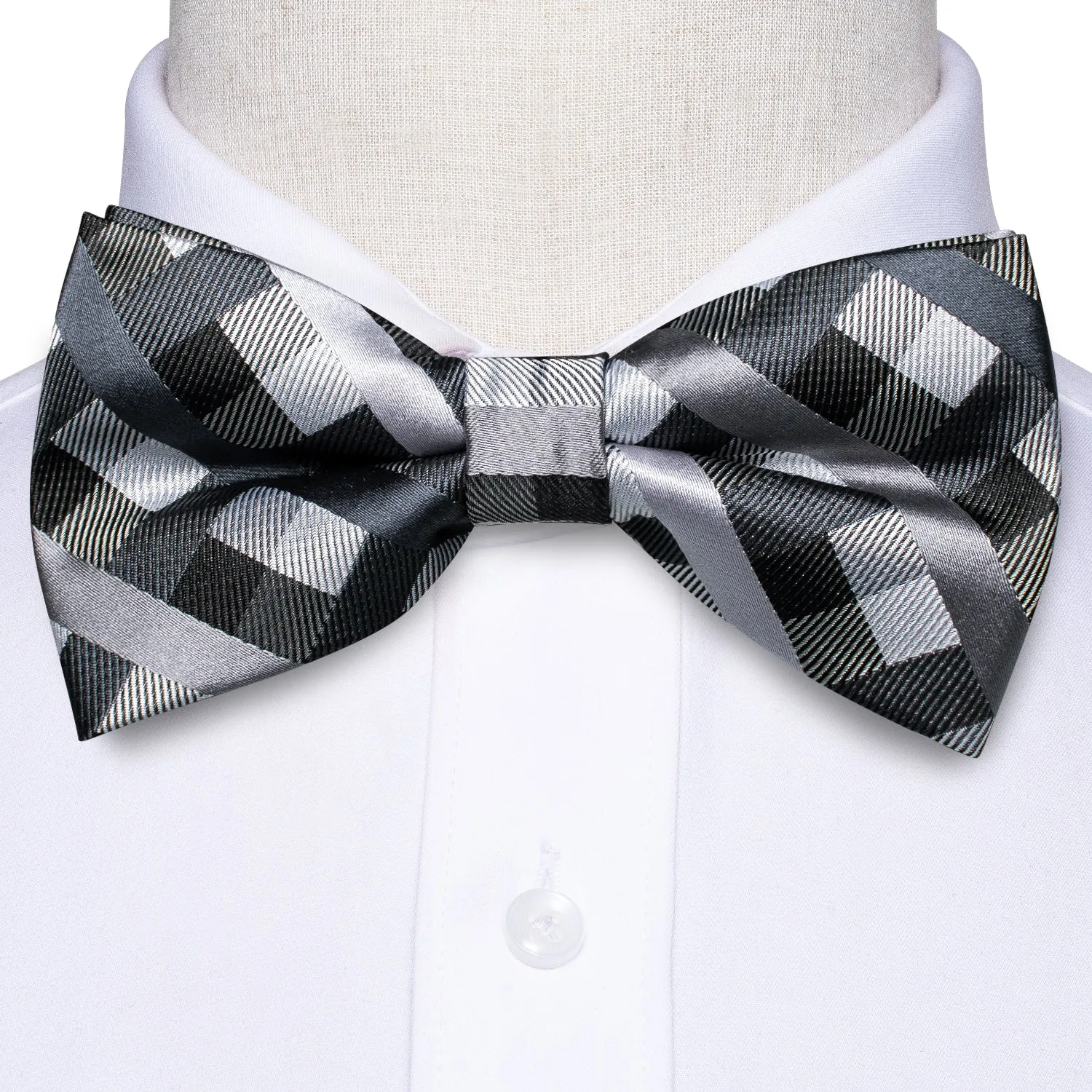 Ties2you Plaid Grey Tuxedo Bowtie Pre-tied Formal Bow Tie Hanky Cufflinks Set sold by Ties2You product image thumbnail 3