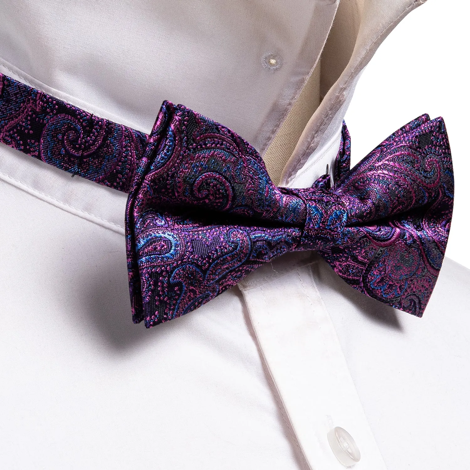 Ties2you Purple Paisley Bowtie Pre-tied Tuxedo Bow Tie Pocket Square Cufflinks Set sold by Ties2You product image thumbnail 4