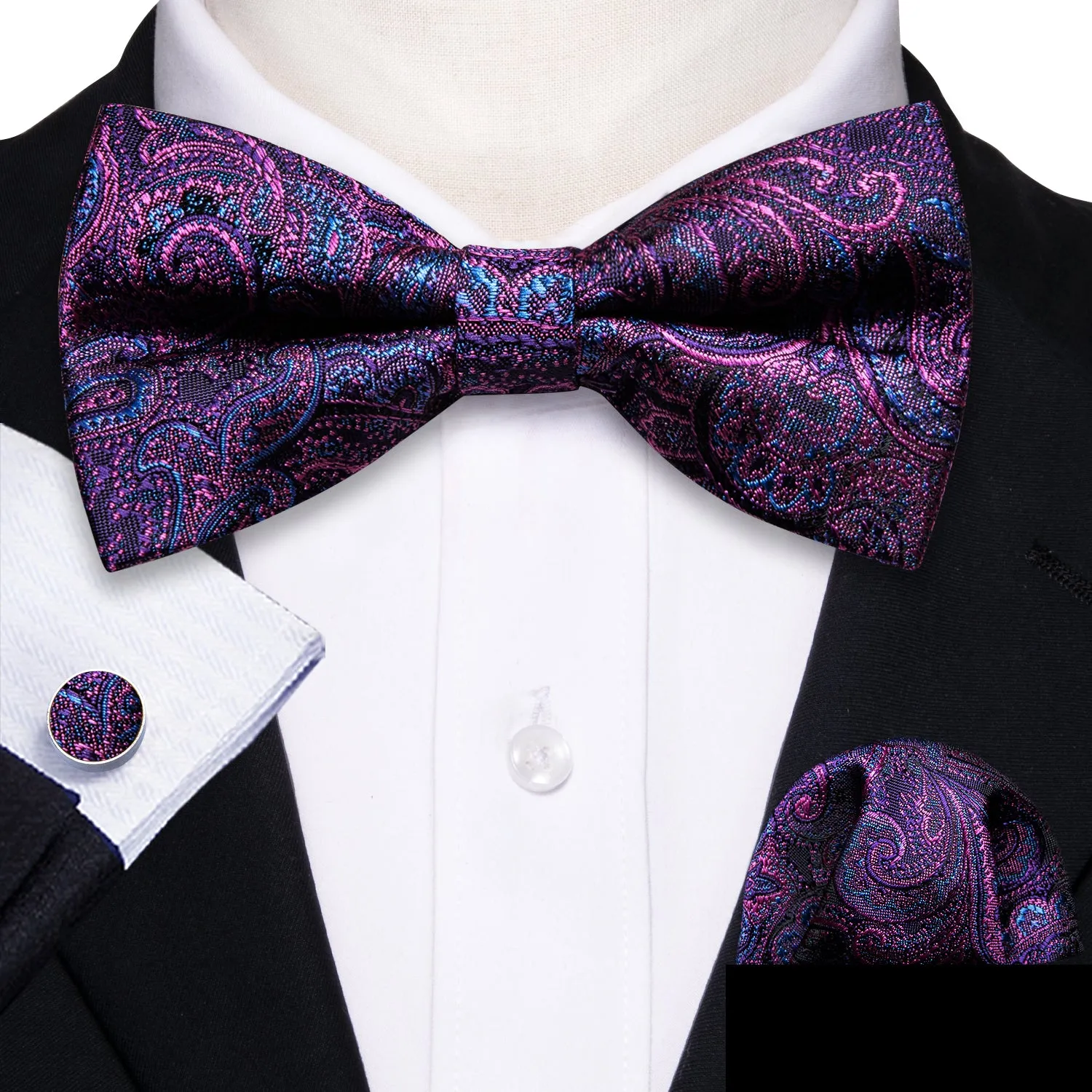 Ties2you Purple Paisley Bowtie Pre-tied Tuxedo Bow Tie Pocket Square Cufflinks Set sold by Ties2You