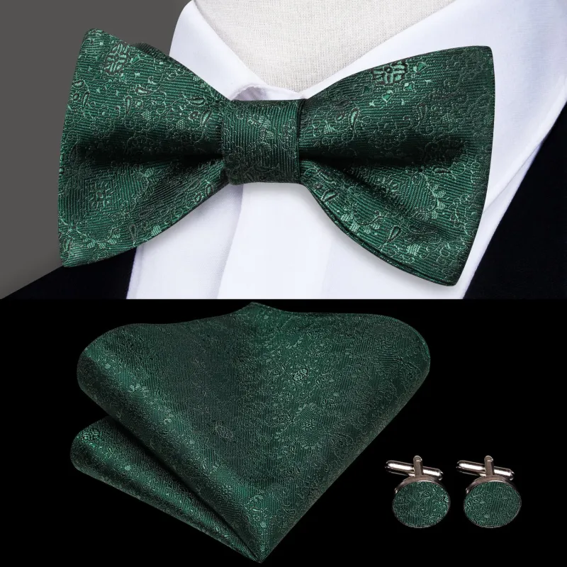 Ties2you Hunter Green Floral Bowtie Self-tie Tuxedo Bow Tie Handky Cufflinks Set sold by Ties2You