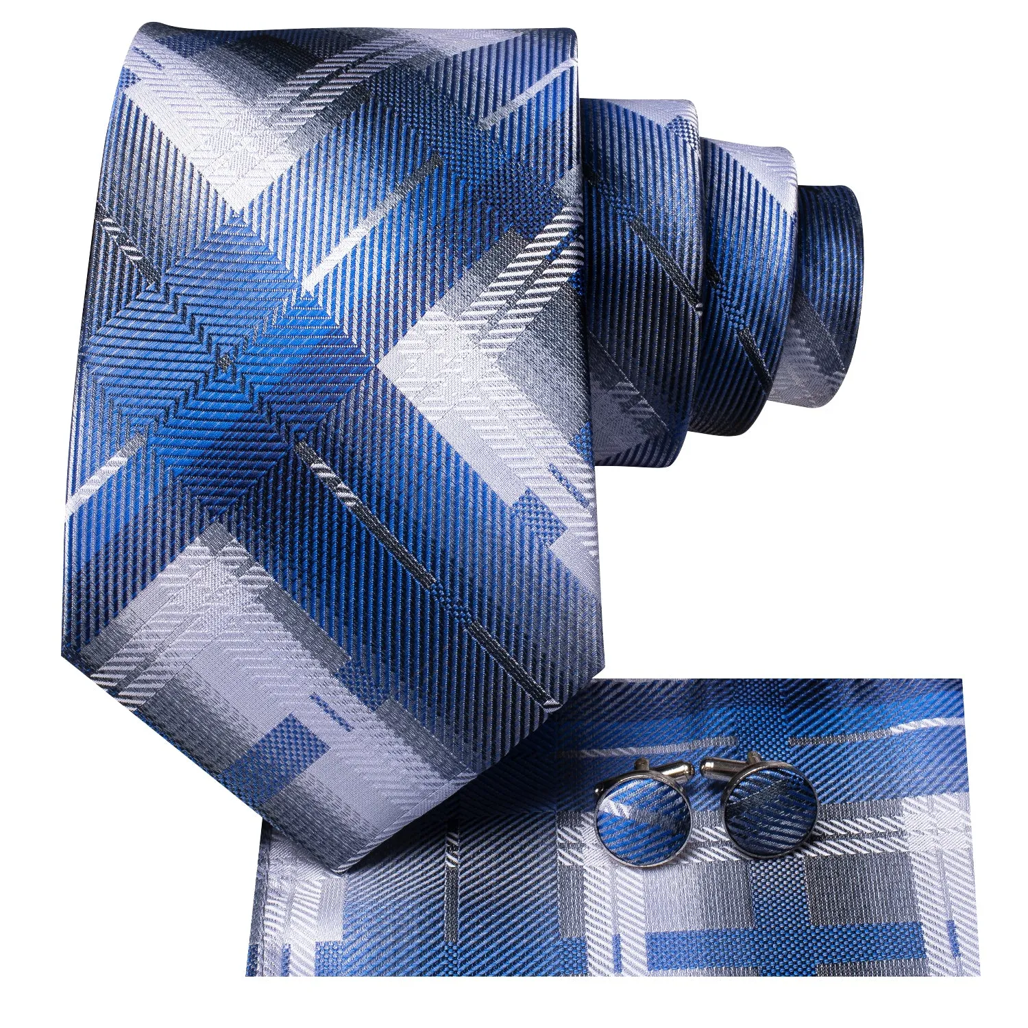 Blue Grey Plaid Men's Tie Handkerchief Cufflinks Set sold by Ties2You product image thumbnail 3