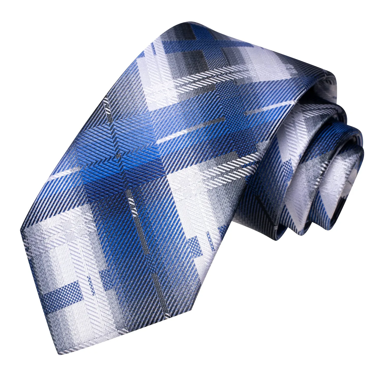 Blue Grey Plaid Men's Tie Handkerchief Cufflinks Set sold by Ties2You product image thumbnail 4
