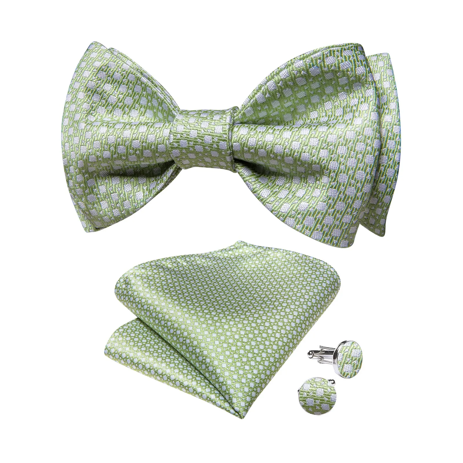 Ties2you Sage Green Geometric Bowtie Self-tie Wedding Bow Tie Hanky Cufflinks Set sold by Ties2You product image thumbnail 2