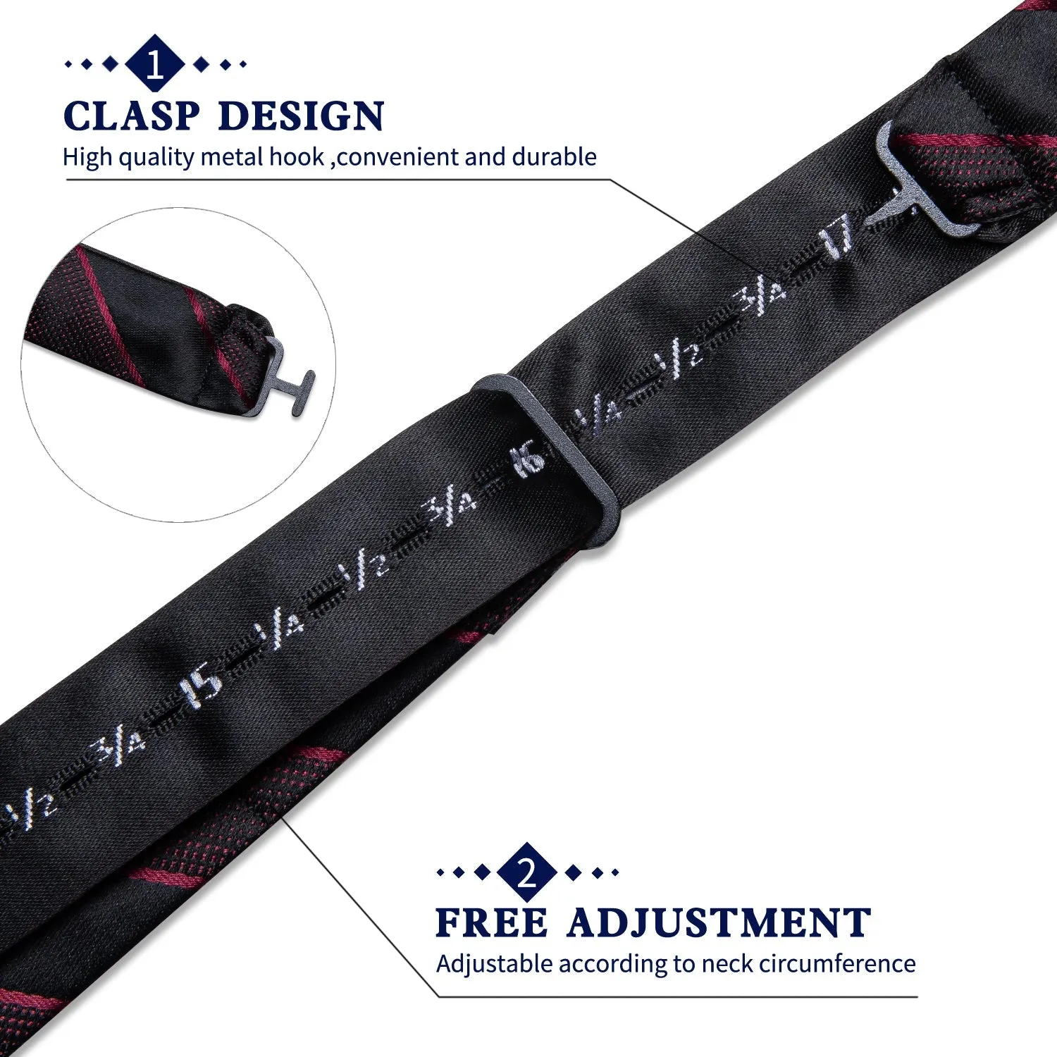 Ties2you Striped Black Self-tie Business Bow Tie Hanky Cufflinks Set with Lapel Pin sold by Ties2You product image thumbnail 5