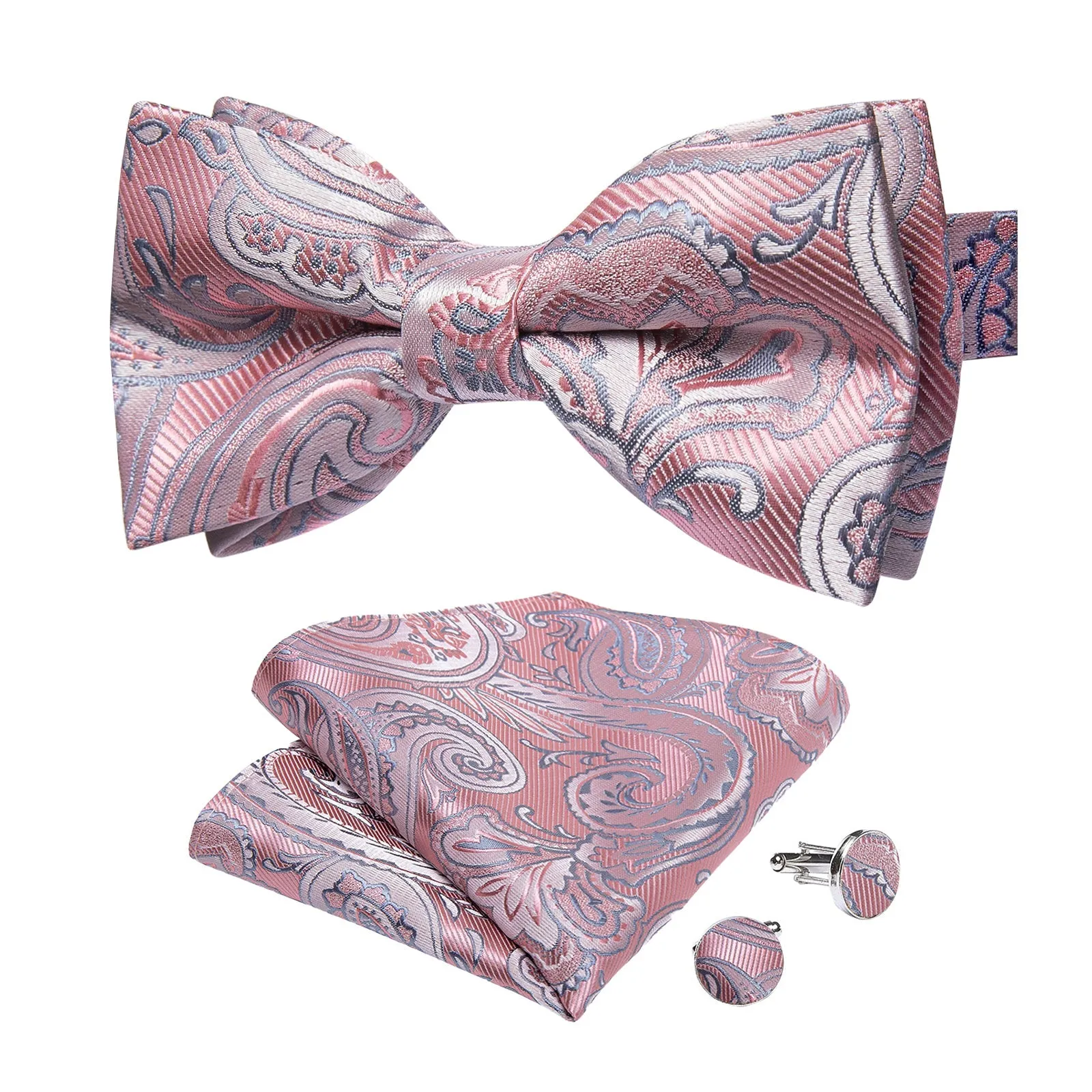 Ties2you Dusty Rosepink Floral Pre-tied Bowtie Hanky Cufflinks Set with Lapel Pin sold by Ties2You product image thumbnail 3
