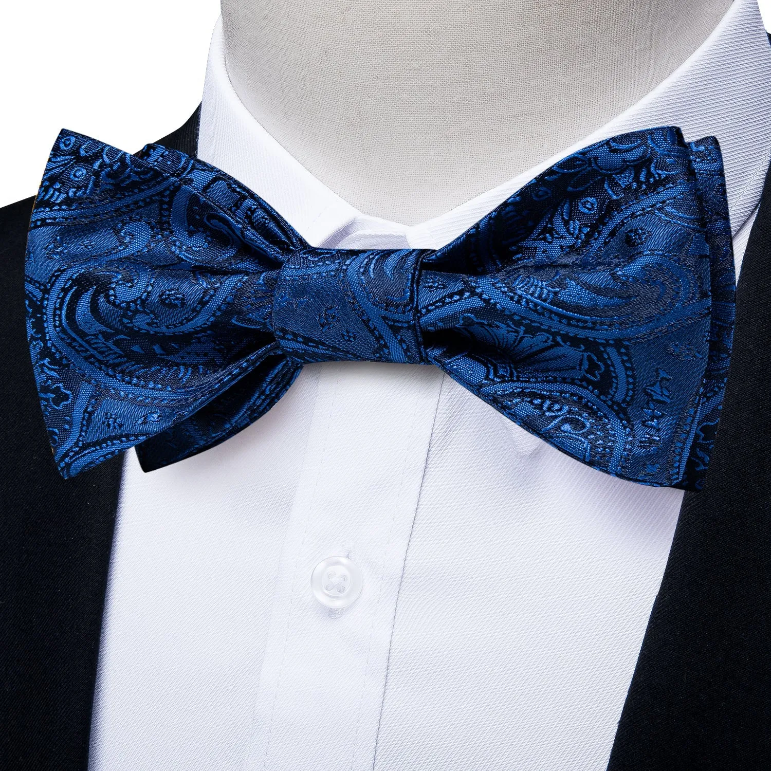 Ties2you Blue Paisley Bowtie Self-tie Formal Bow Tie Pocket Square Cufflinks Set sold by Ties2You