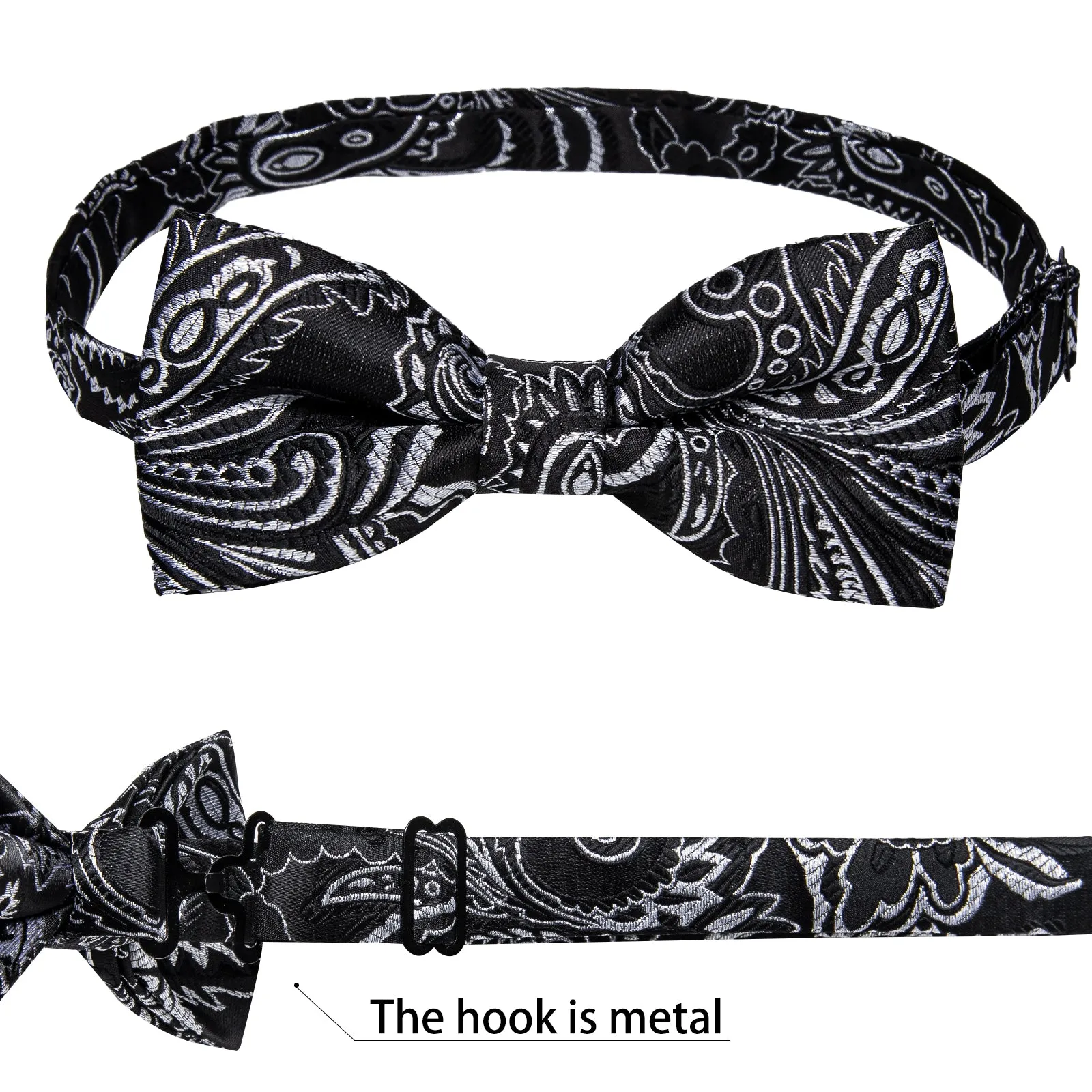 Ties2you Grey Floral Bowtie Pre-tied Formal Bow Tie Handkerchief Cufflinks Set sold by Ties2You product image thumbnail 5