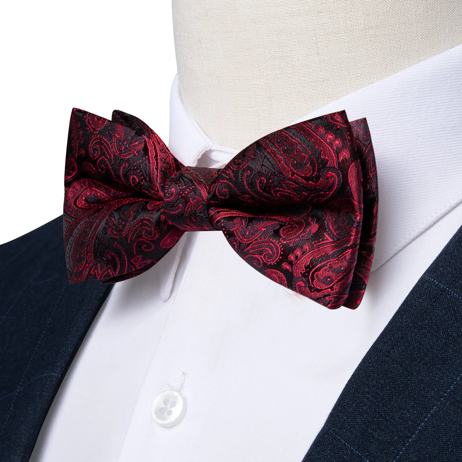 Ties2you Burgundy Paisley Tuxedo Bowtie Pre-tied Bow Tie Handkerchief Cufflinks Set sold by Ties2You product image thumbnail 3