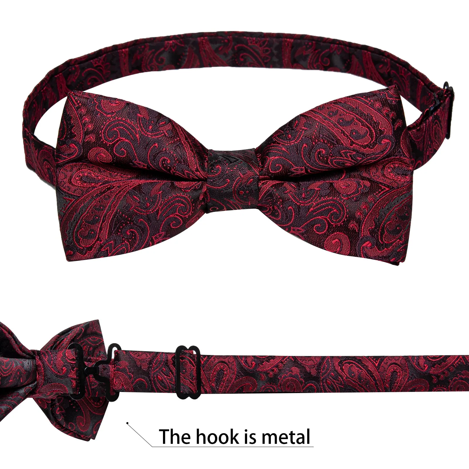 Ties2you Burgundy Paisley Tuxedo Bowtie Pre-tied Bow Tie Handkerchief Cufflinks Set sold by Ties2You product image thumbnail 5