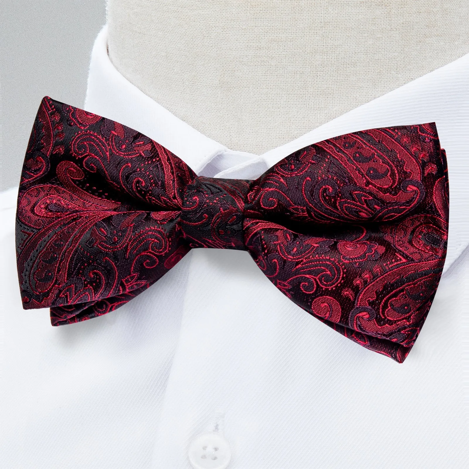 Ties2you Burgundy Paisley Tuxedo Bowtie Pre-tied Bow Tie Handkerchief Cufflinks Set sold by Ties2You product image thumbnail 2