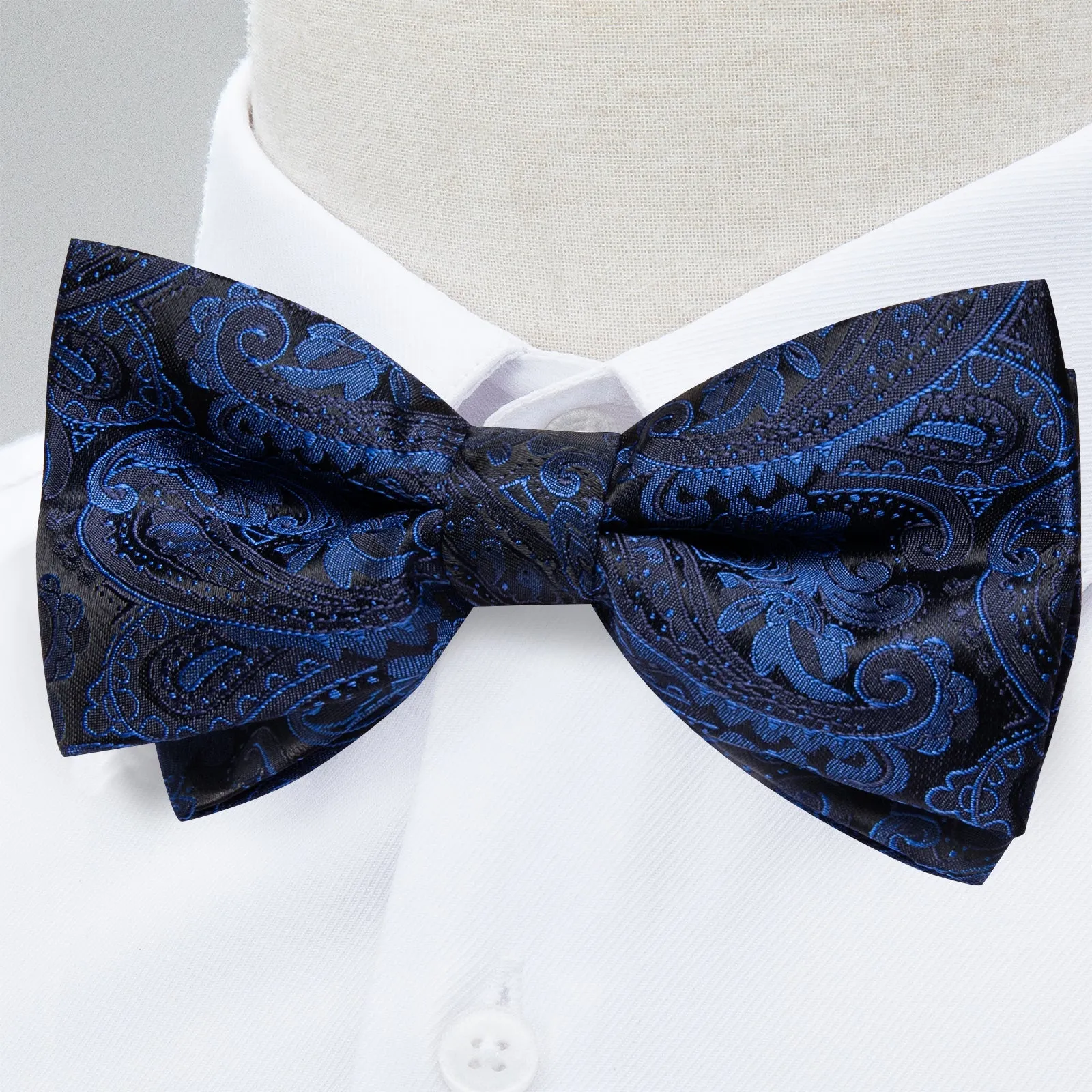 Ties2you Blue Floral Tuxedo Bowtie Pre-tied Black Bow Tie Handkerchief Cufflinks Set sold by Ties2You product image thumbnail 2