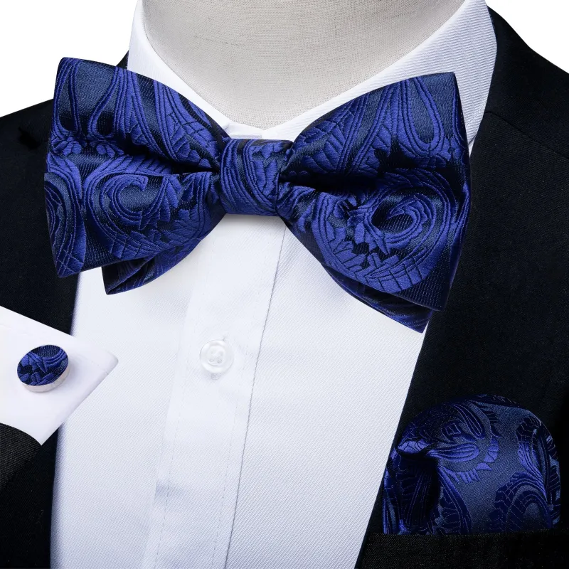 Ties2you Floral Blue Bowtie Pre-tied Tuxedo Bow Tie Pocket Square Cufflinks Set sold by Ties2You