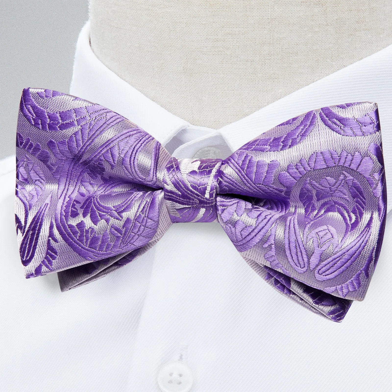 Ties2you Lavender Floral Bowtie Pre-tied Wedding Bow Tie Handkerchief Cufflinks Set sold by Ties2You product image thumbnail 3