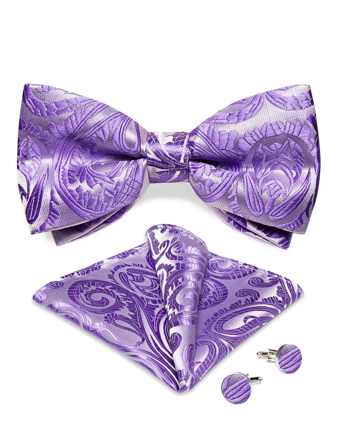 Ties2you Lavender Floral Bowtie Pre-tied Wedding Bow Tie Handkerchief Cufflinks Set sold by Ties2You product image thumbnail 4