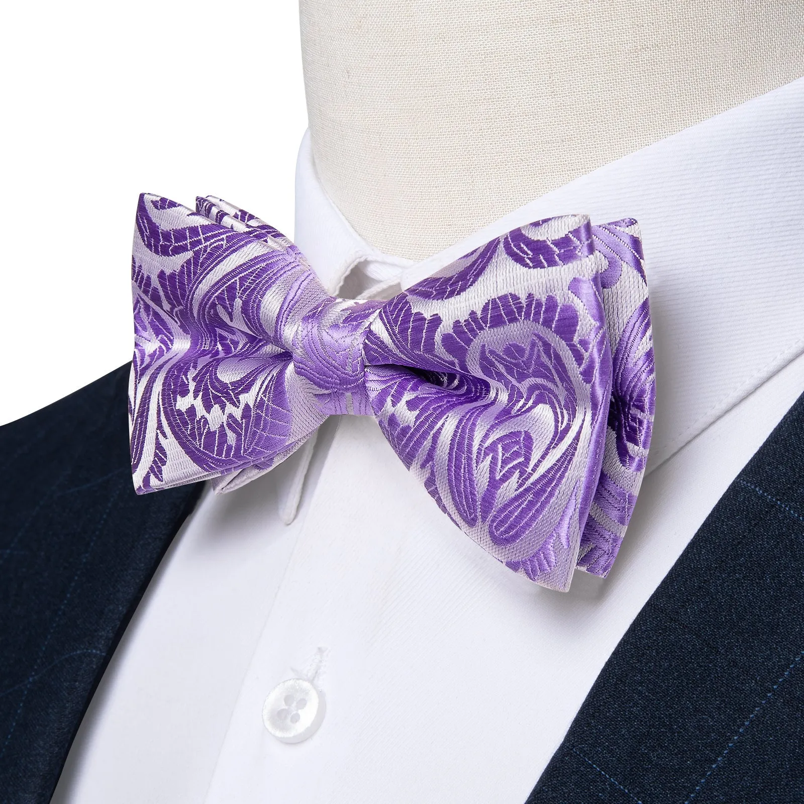Ties2you Lavender Floral Bowtie Pre-tied Wedding Bow Tie Handkerchief Cufflinks Set sold by Ties2You product image thumbnail 2
