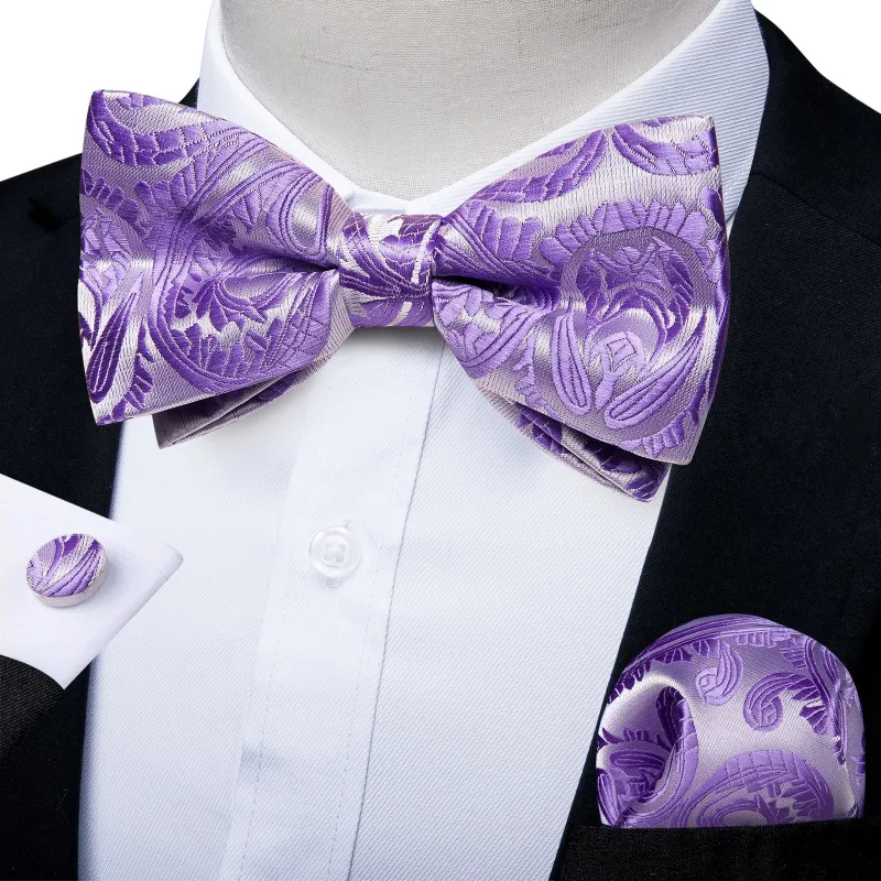 Ties2you Lavender Floral Bowtie Pre-tied Wedding Bow Tie Handkerchief Cufflinks Set sold by Ties2You