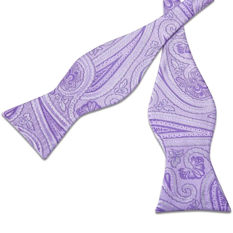 Ties2you Lavender Paisley Bowtie Self-tie Wedding Bow Tie Handkerchief Cufflinks Set sold by Ties2You product image thumbnail 3