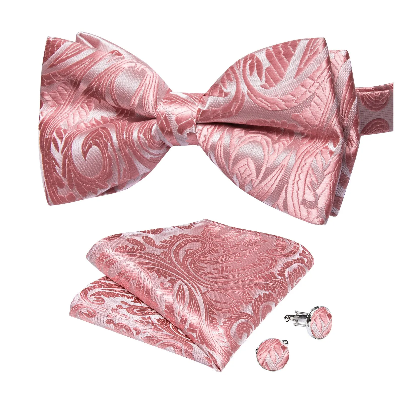 Ties2you Pink Floral Tuxedo Bowtie Pre-tied Bow Tie Pocket Square Cufflinks Set sold by Ties2You product image thumbnail 4