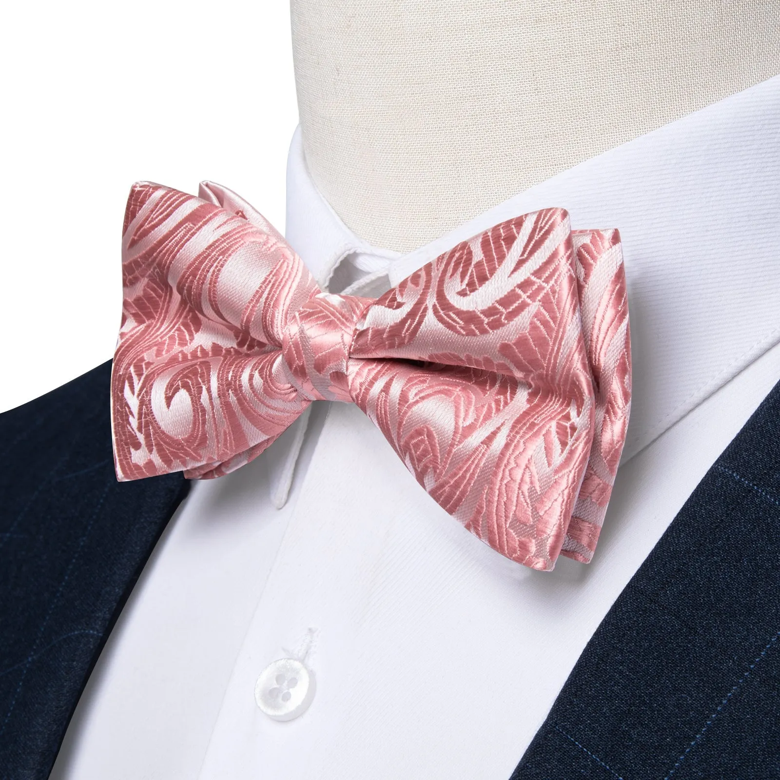 Ties2you Pink Floral Tuxedo Bowtie Pre-tied Bow Tie Pocket Square Cufflinks Set sold by Ties2You product image thumbnail 3