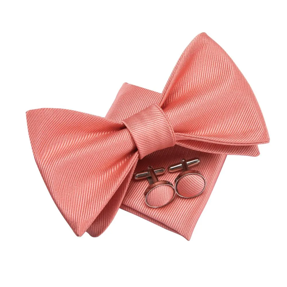 Ties2you Coral Pink Self-tie Bowtie Solid Tuxedo Bow Tie Pocket Square Cufflinks Set sold by Ties2You product image thumbnail 2