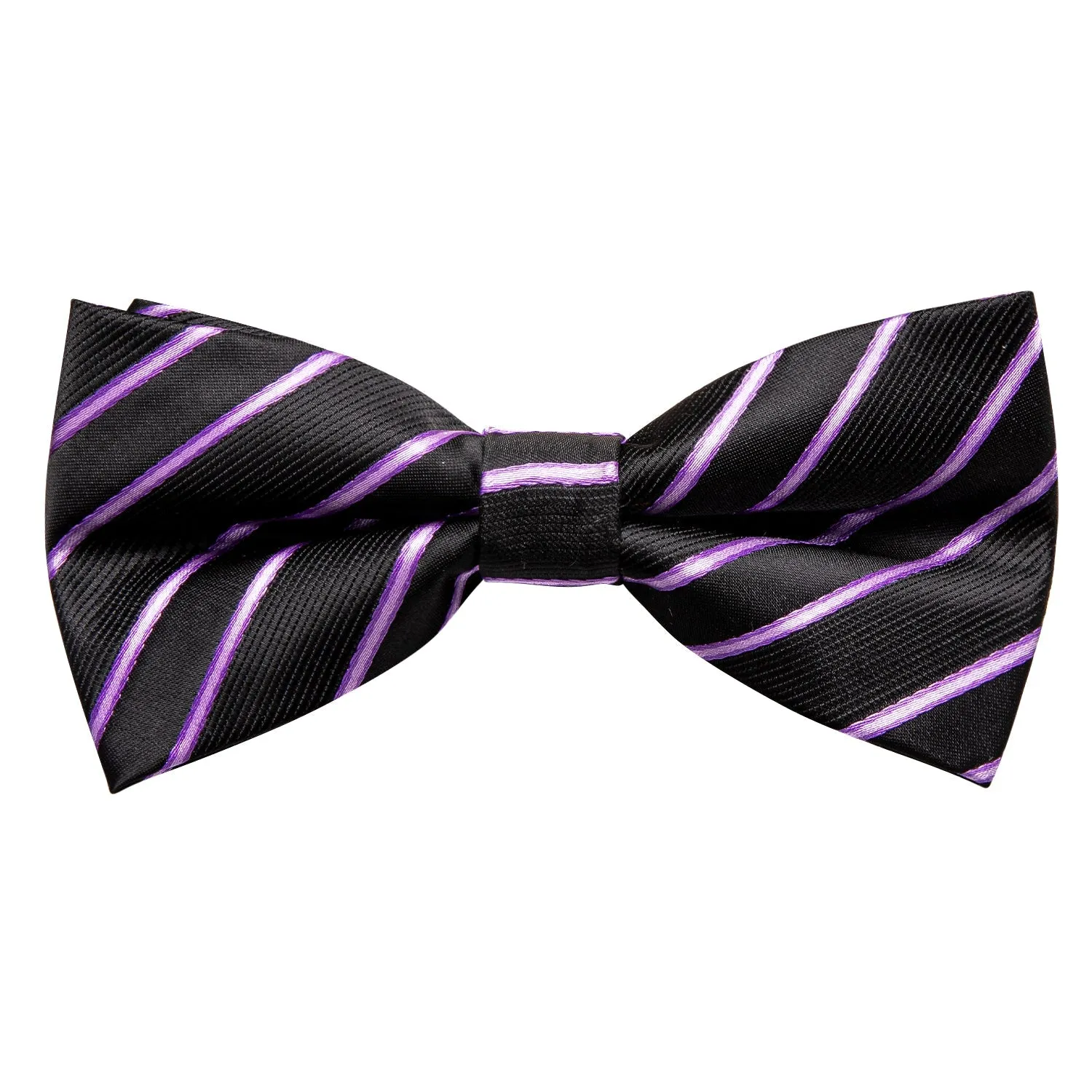 Ties2you Purple Striped Bowtie Pre-tied Black Bow Tie Pocket Square Cufflinks Set sold by Ties2You product image thumbnail 5