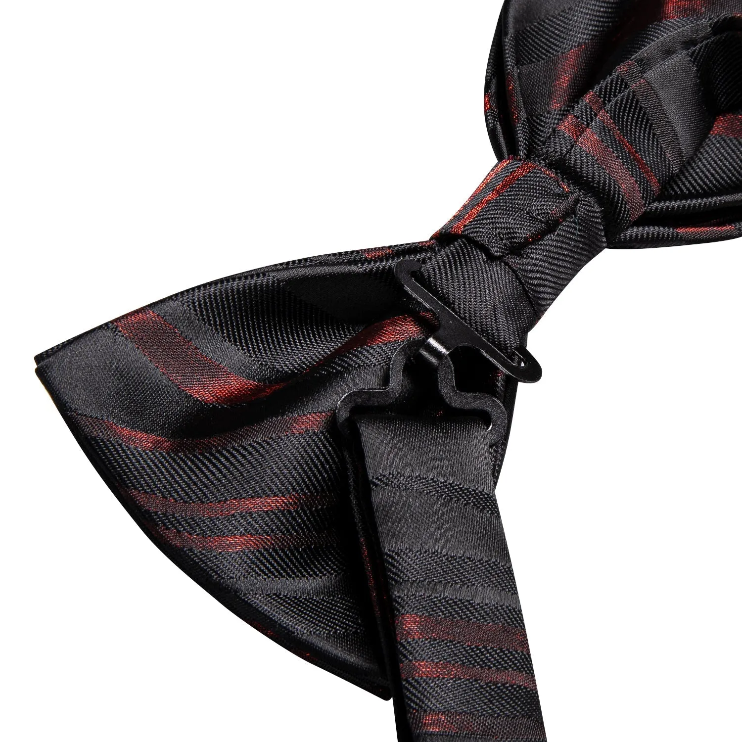 Ties2you Red Striped Tuxedo Bowtie Pre-tied Black Bow Tie Hanky Cufflinks Set for Men sold by Ties2You product image thumbnail 4