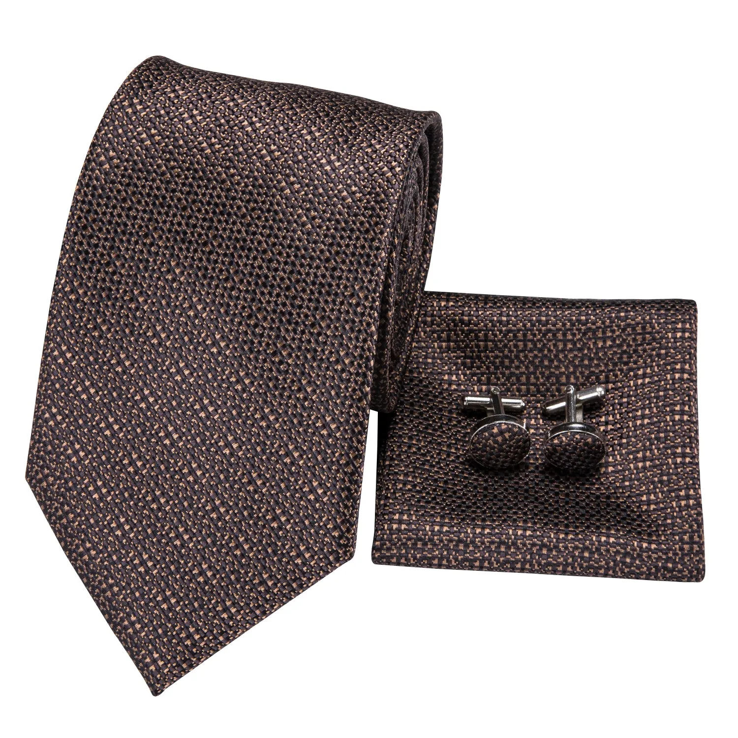 Ties2you Mens Tie Brown Weave Silk Tie Handkerchief Cufflinks Set sold by Ties2You product image thumbnail 2
