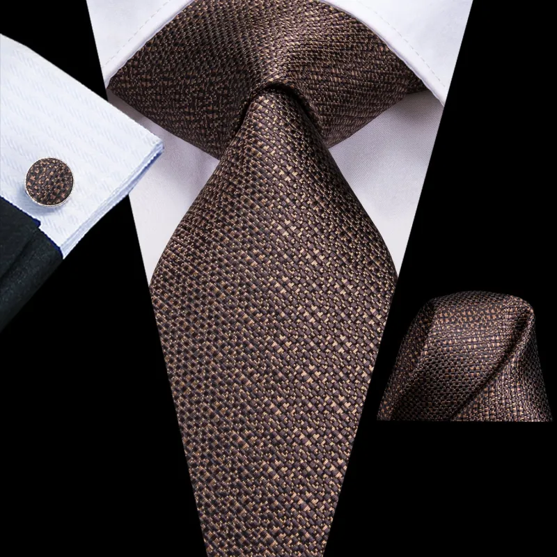 Ties2you Mens Tie Brown Weave Silk Tie Handkerchief Cufflinks Set sold by Ties2You