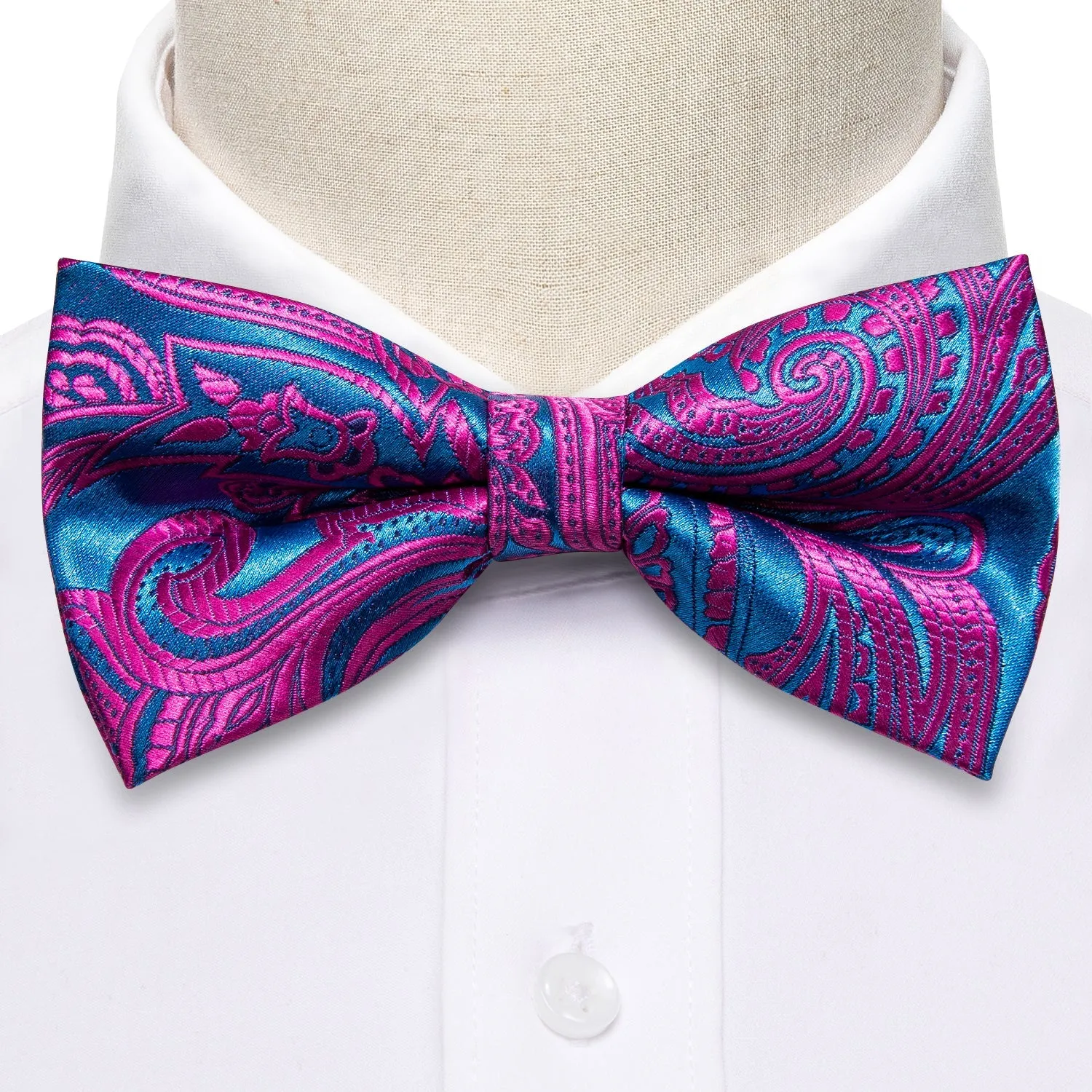 Ties2you Purple Floral Bow Tie Blue Pre-tied Bowtie Handkerchief Cufflinks Set sold by Ties2You product image thumbnail 3