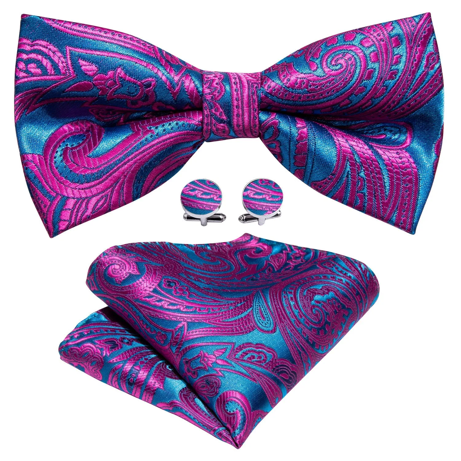 Ties2you Purple Floral Bow Tie Blue Pre-tied Bowtie Handkerchief Cufflinks Set sold by Ties2You product image thumbnail 2