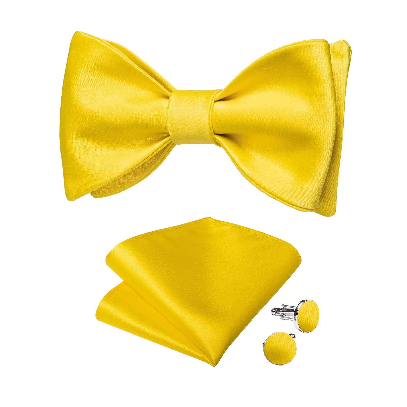 Ties2you Lemon Yellow Bowtie Self-tie Solid Bow Tie Pocket Square Cufflinks Set sold by Ties2You product image thumbnail 2