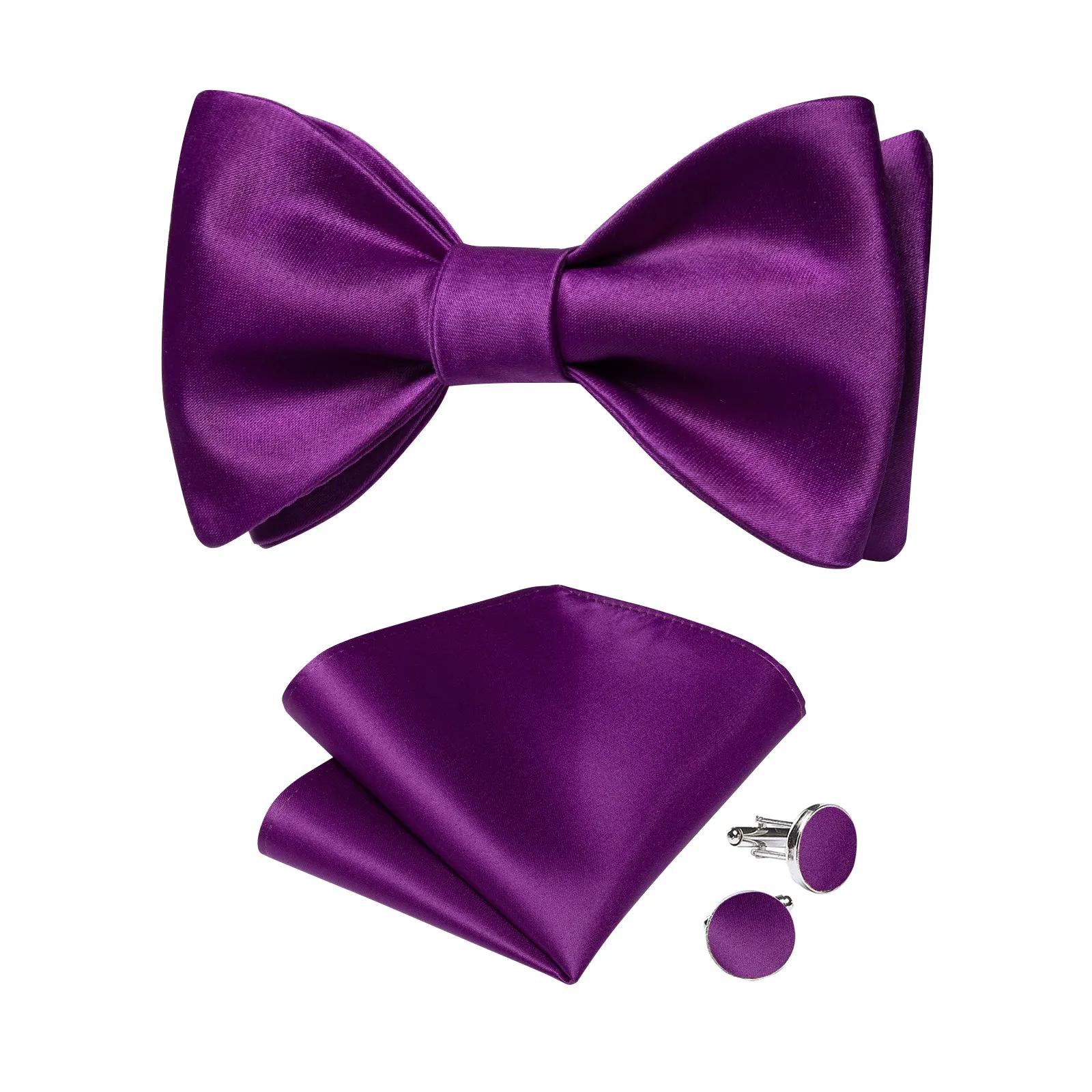 Ties2you Violet Self-tie Bow Tie Solid Tuxedo Bowtie Pocket Square Cufflinks Set sold by Ties2You product image thumbnail 2