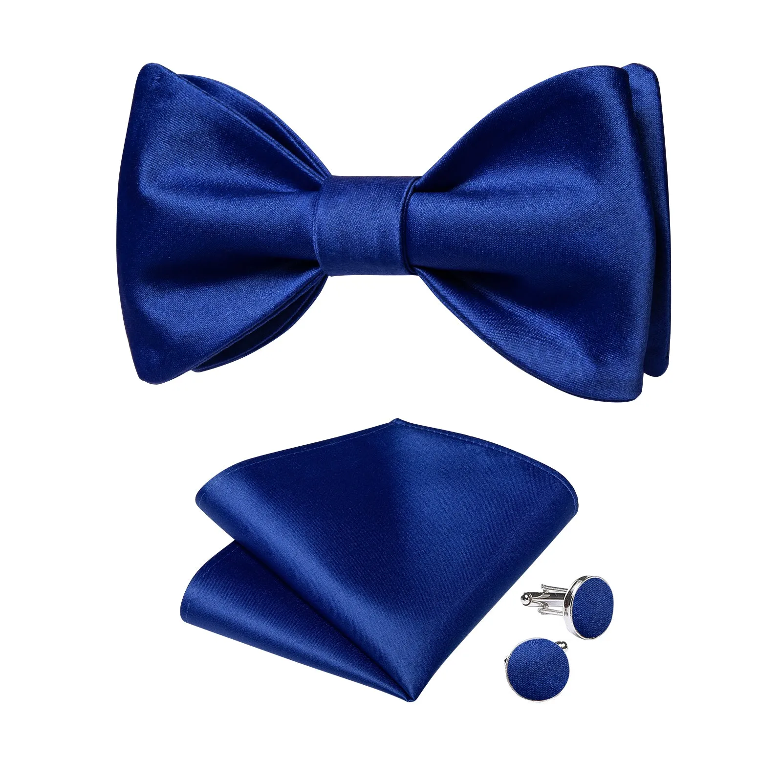 Ties2you Royal Blue Self-tie Bow Tie Solid Formal Bowtie Pocket Square Cufflinks Set sold by Ties2You product image thumbnail 2