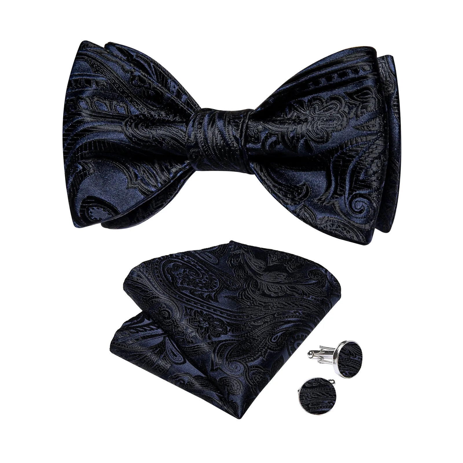 Ties2you Paisley Black Bowtie Self-tie Tuxedo Bow Tie Handkerchief Cufflinks Set sold by Ties2You product image thumbnail 2