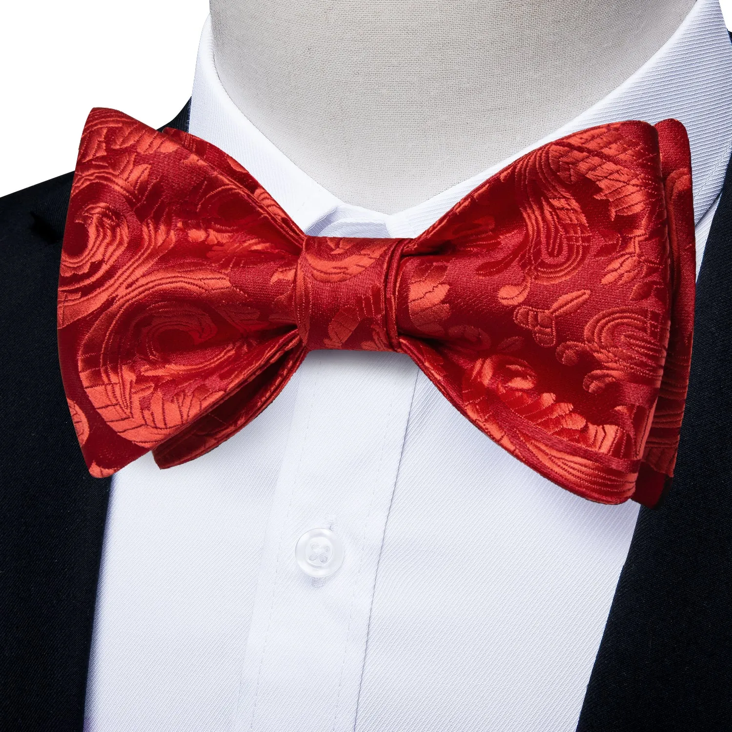 Ties2you Paisley Red Tuxedo Bowtie Self-tie Bow Tie Pocket Square Cufflinks Set sold by Ties2You