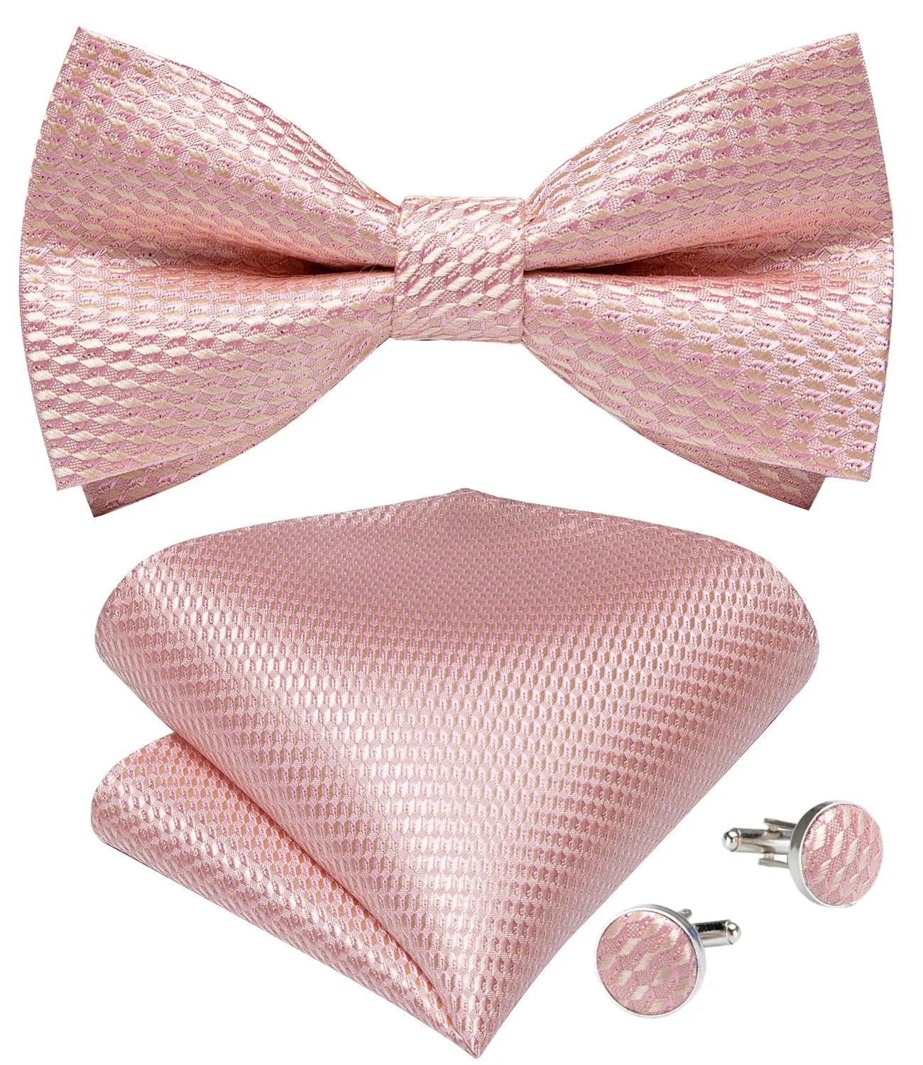 Ties2you Blush Solid Pre-tied Bow Tie Handkerchief Cufflinks Set with Lapel Pin sold by Ties2You product image thumbnail 4