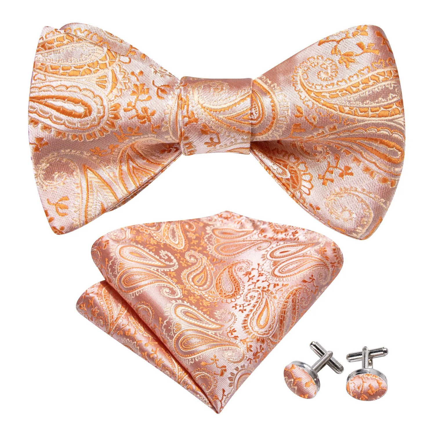 Ties2you Paisley Dusty Salmon Bowtie Self-tie Bow Tie Pocket Square Cufflinks Set sold by Ties2You product image thumbnail 2