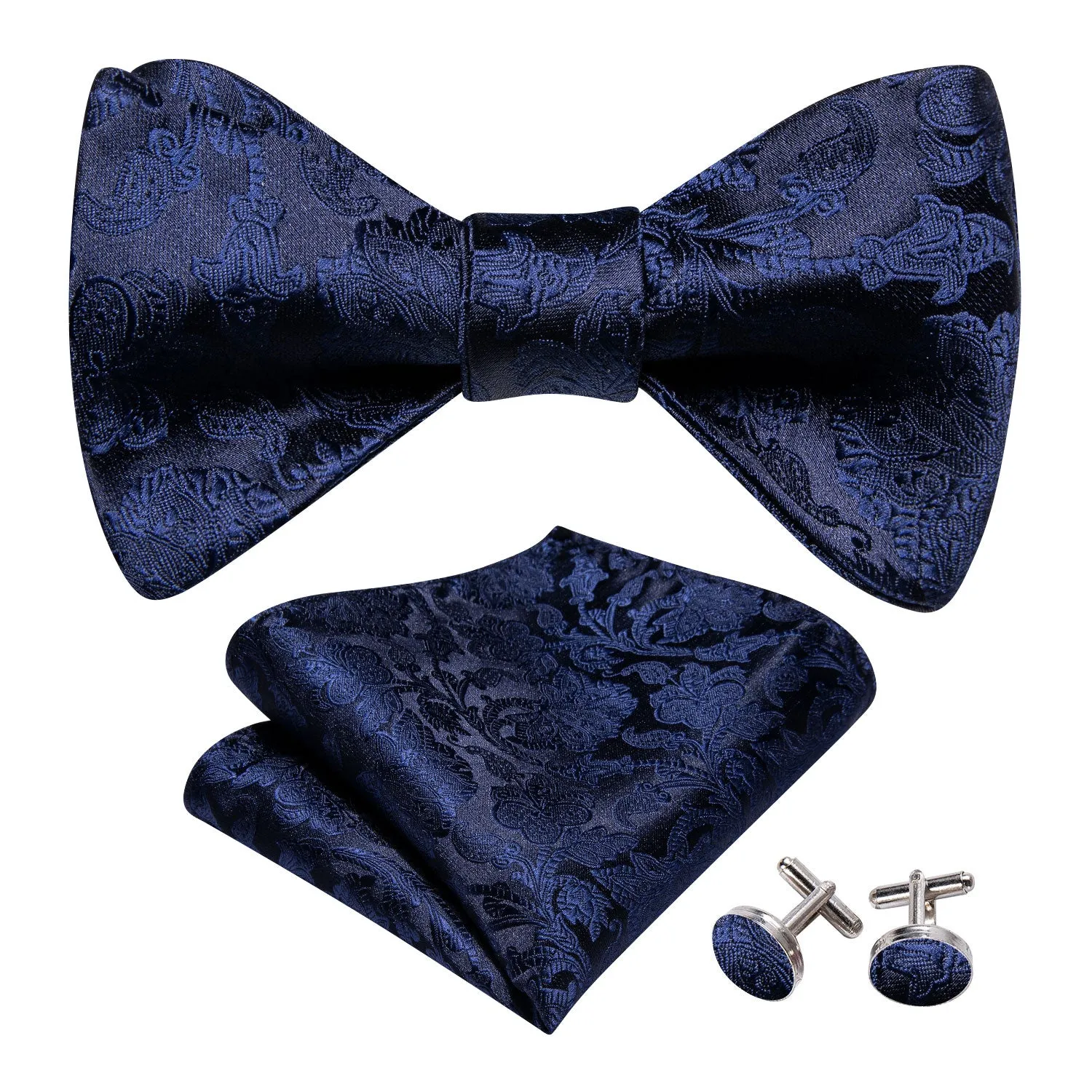 Ties2you Navy Blue Floral Bowtie Self-tie Formal Bow Tie Pocket Square Cufflinks Set sold by Ties2You product image thumbnail 2