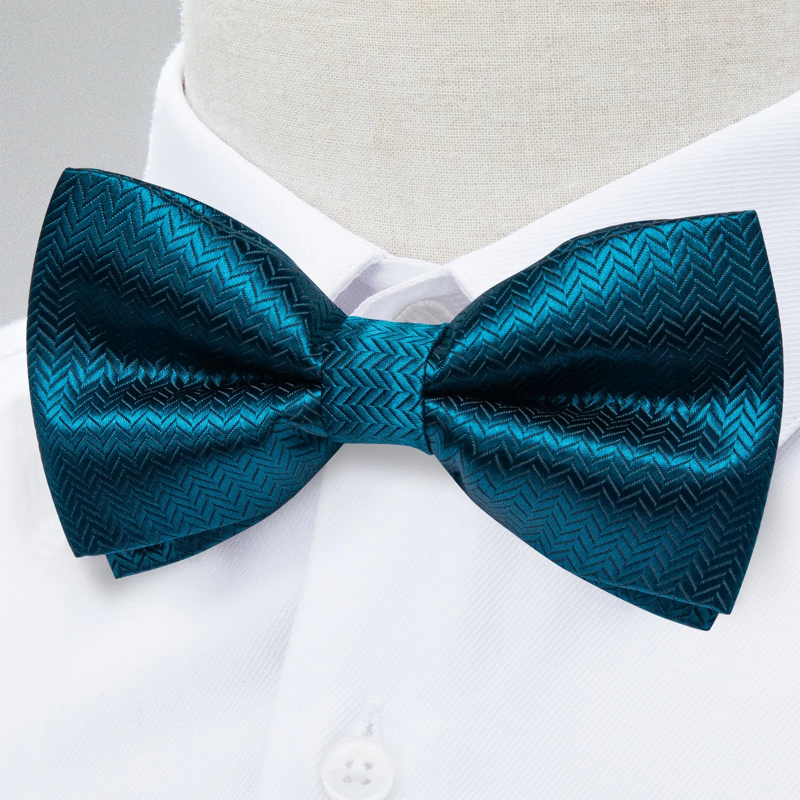 Ties2you Teal Blue Bowtie Pre-tied Solid Tuxedo Bow Tie Pocket Square Cufflinks Set sold by Ties2You product image thumbnail 4