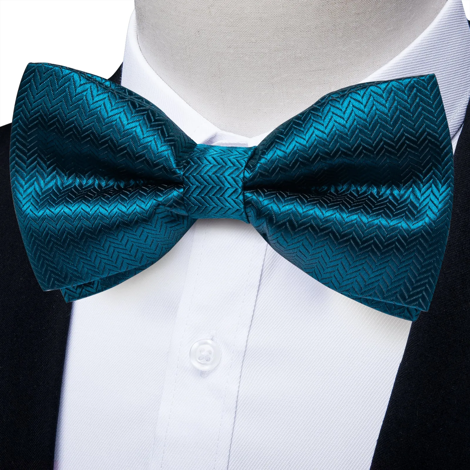 Ties2you Teal Blue Bowtie Pre-tied Solid Tuxedo Bow Tie Pocket Square Cufflinks Set sold by Ties2You product image thumbnail 2