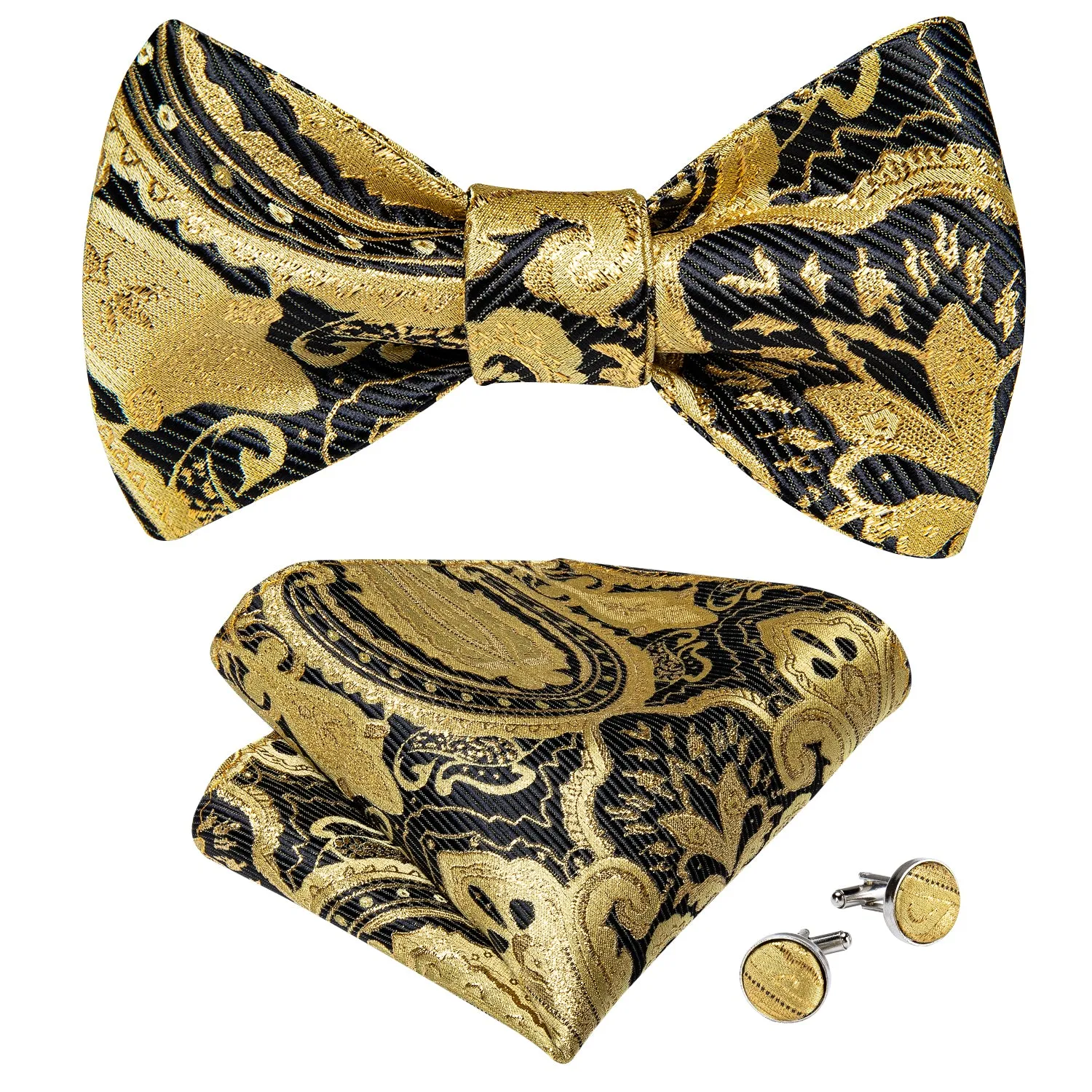 Ties2you Paisley Gold Self-tie Formal Bow Tie Pocket Square Cufflinks Set with Lapel PinWith Lapel Pin sold by Ties2You product image thumbnail 4