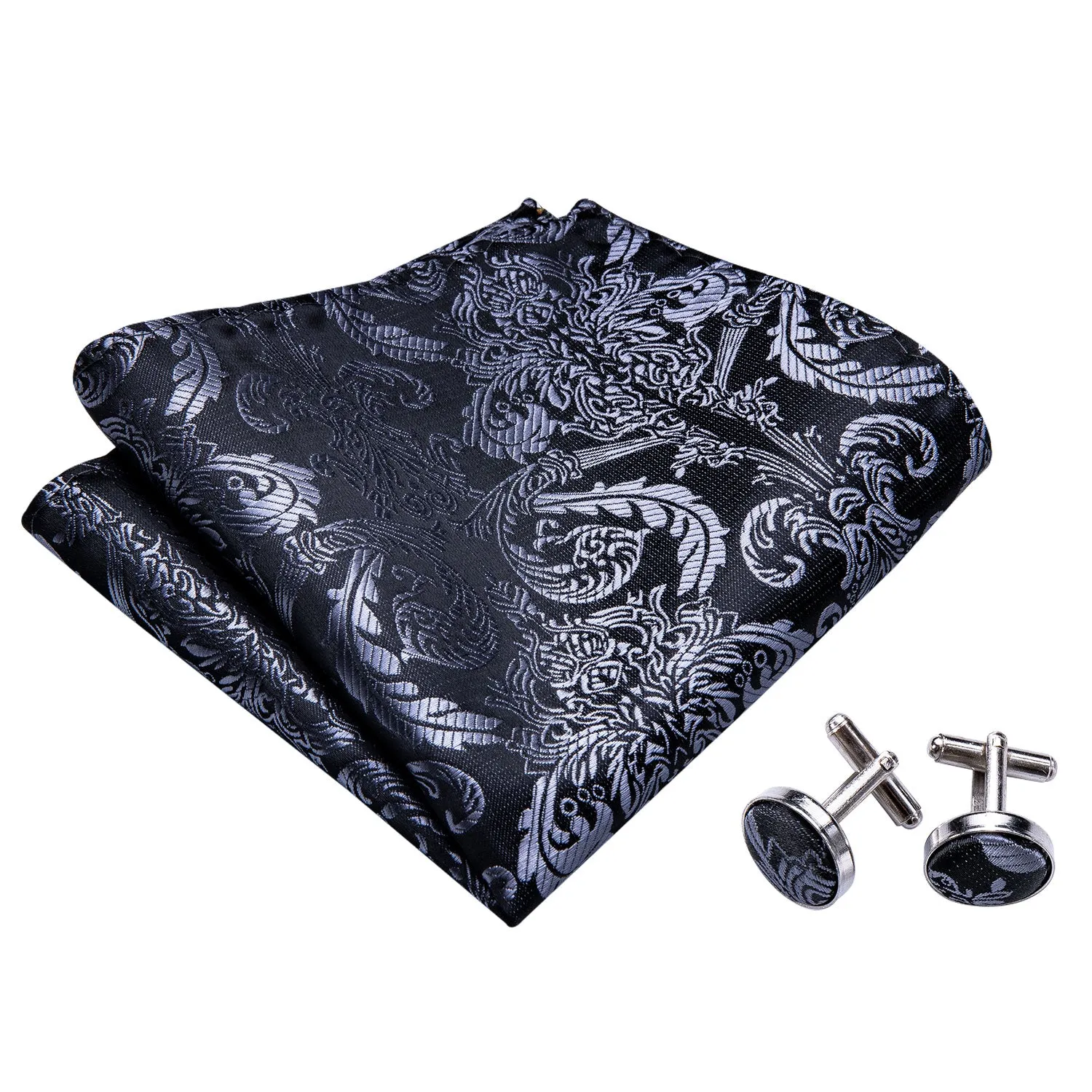 Ties2you Grey Paisley Bow Tie Self-tie Black Bowtie Pocket Square Cufflinks Set sold by Ties2You product image thumbnail 5