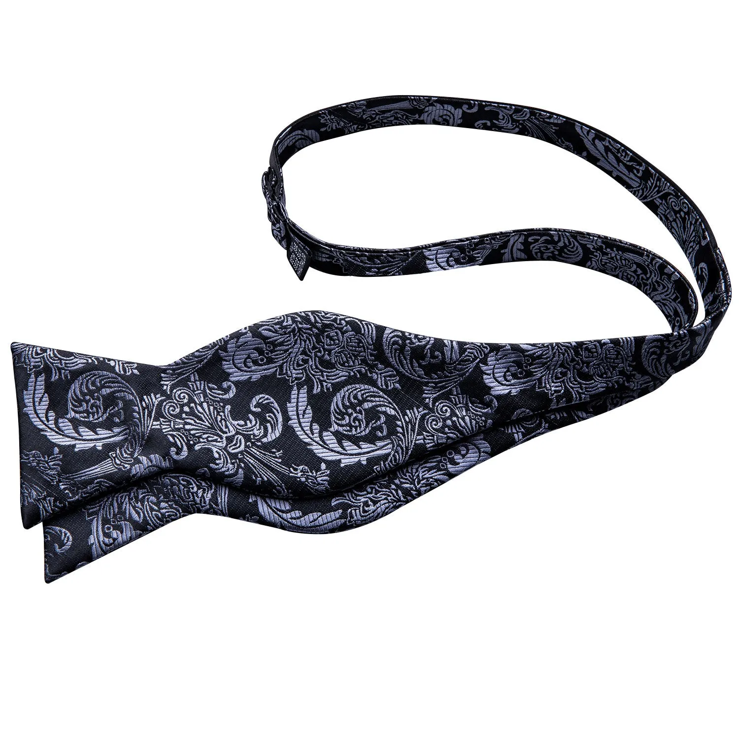 Ties2you Grey Paisley Bow Tie Self-tie Black Bowtie Pocket Square Cufflinks Set sold by Ties2You product image thumbnail 3