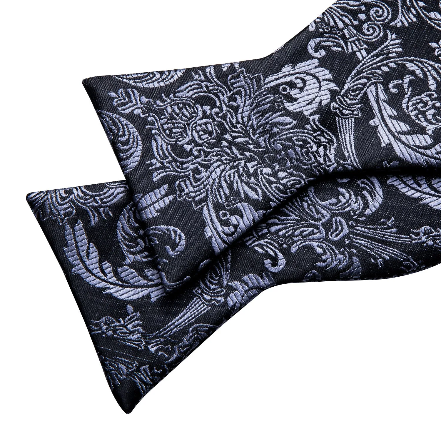Ties2you Grey Paisley Bow Tie Self-tie Black Bowtie Pocket Square Cufflinks Set sold by Ties2You product image thumbnail 4