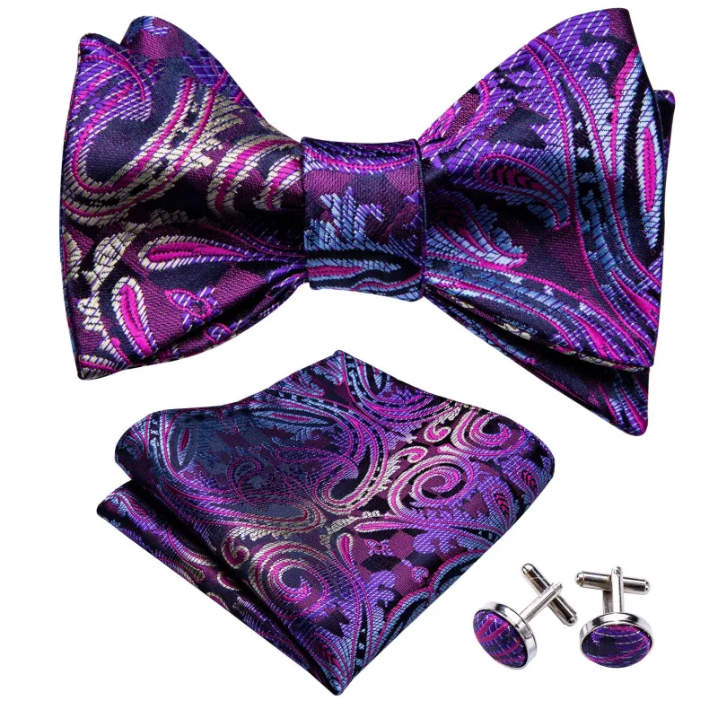 Ties2you Paisley Purple Bow Ties Self-tie Bowtie Pocket Square Cufflinks Set sold by Ties2You