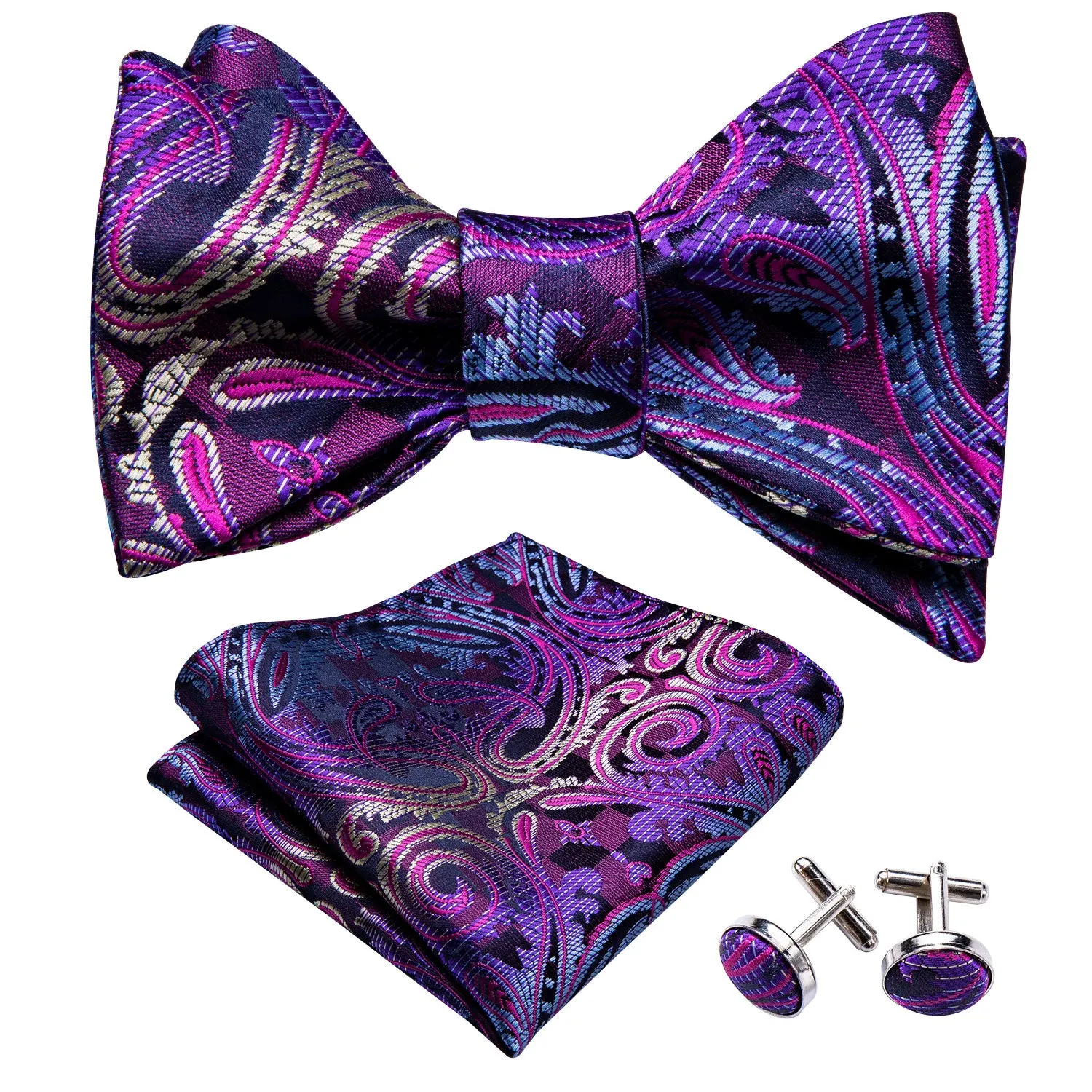 Ties2you Paisley Purple Bow Ties Self-tie Bowtie Pocket Square Cufflinks Set sold by Ties2You