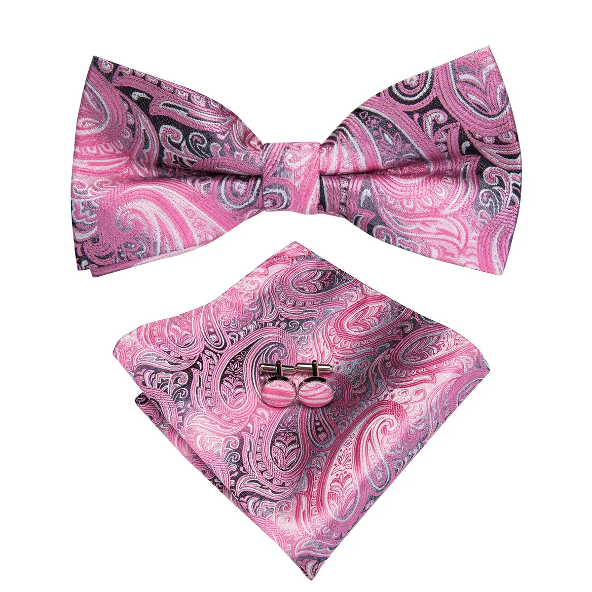 Ties2you Floral Pink Bowtie Pre-tied Party Tuxedo Bow Tie Pocket Square Cufflinks Set sold by Ties2You product image thumbnail 2