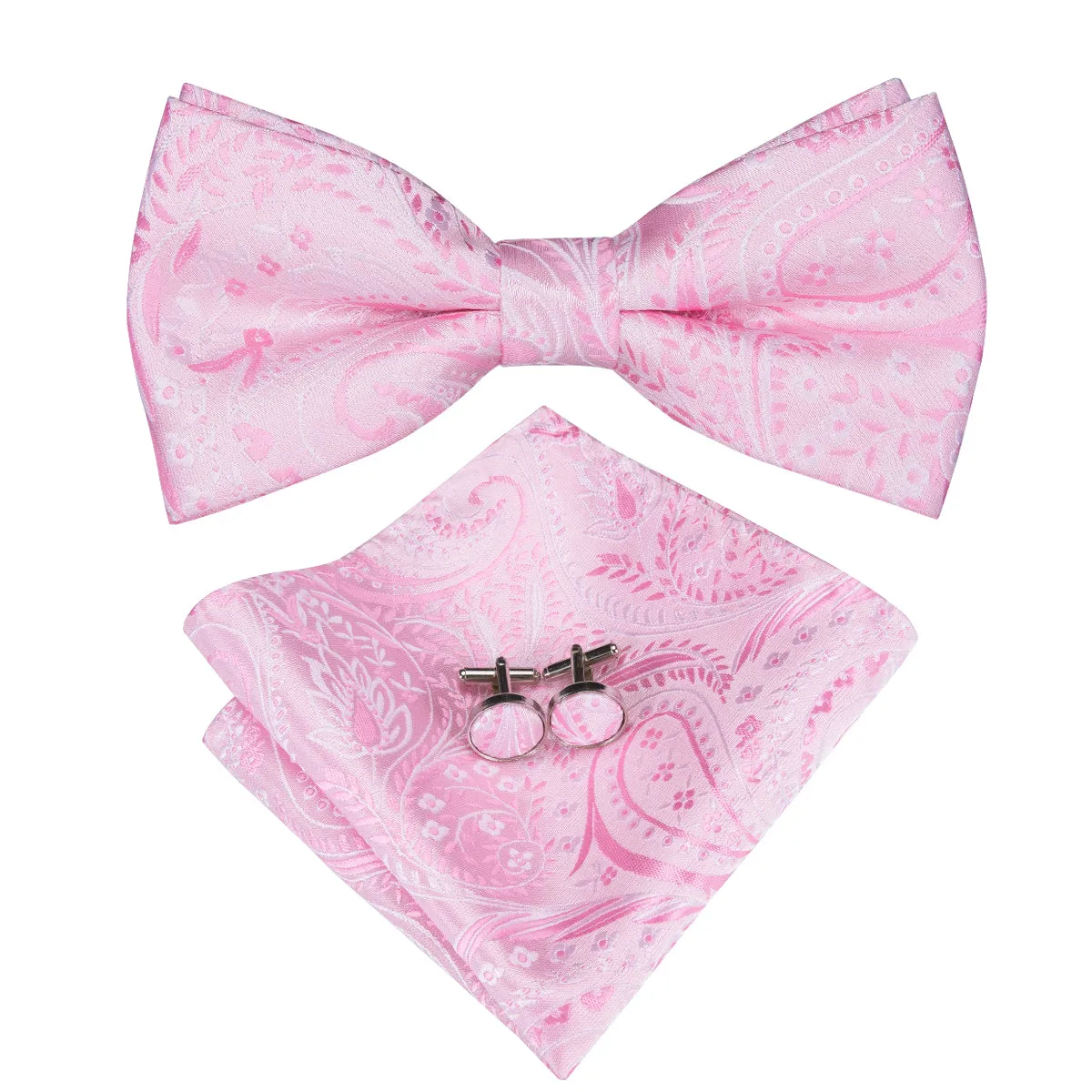 Ties2you Pink Floral Bow Tie Pre-tied Tuxedo Bowtie Pocket Square Cufflinks Set sold by Ties2You product image thumbnail 2