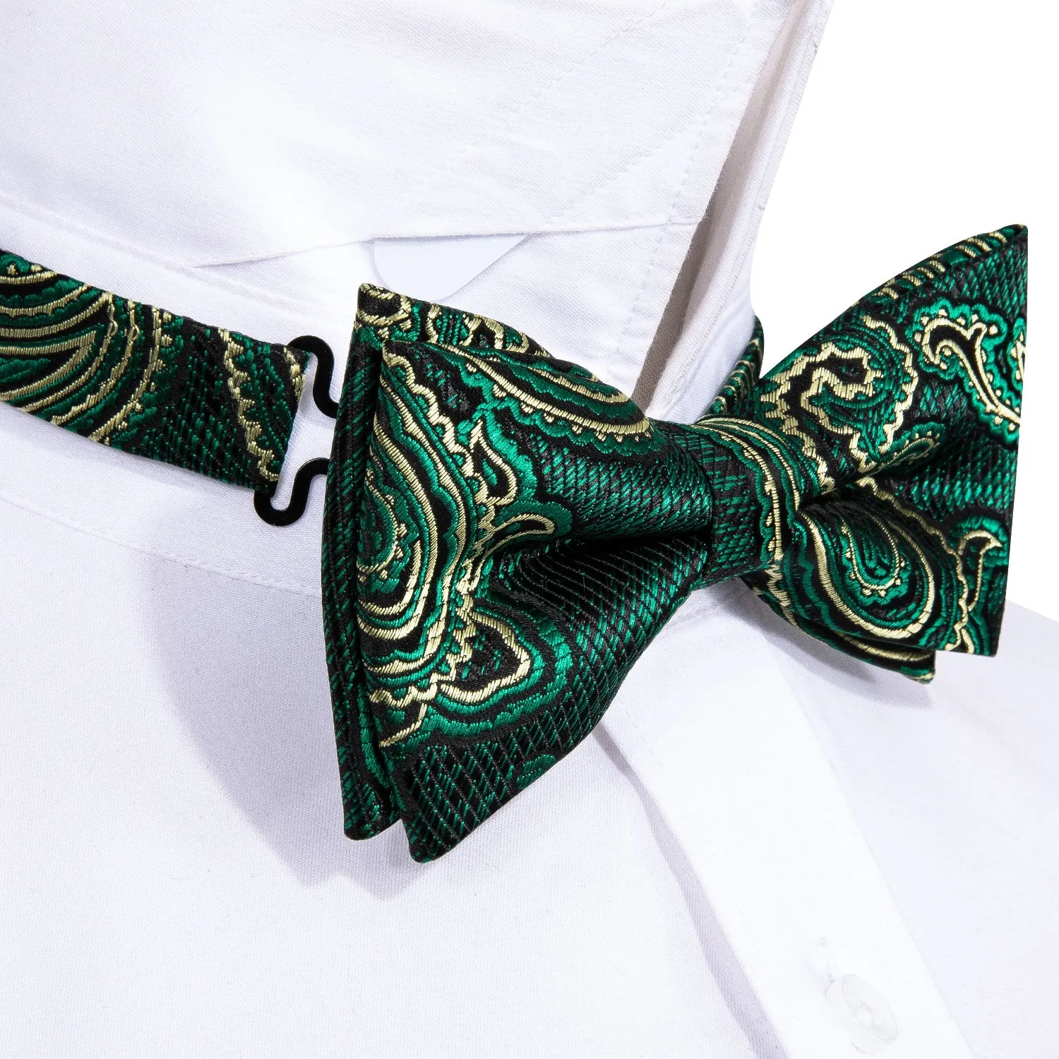 Ties2you Green Pre-tied Bowtie Paisley Wedding Bow Tie Handkerchief Cufflinks Set sold by Ties2You product image thumbnail 3