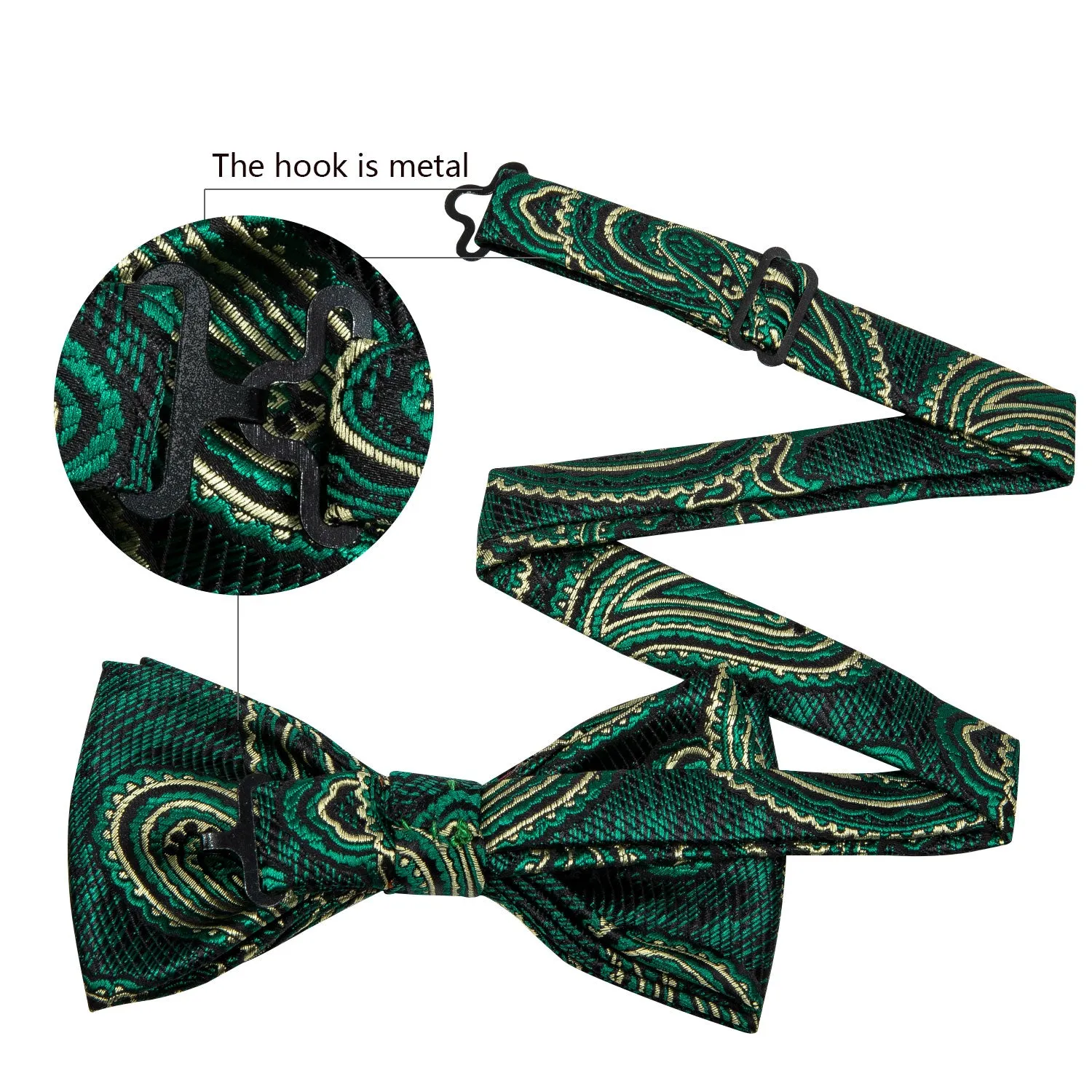 Ties2you Green Pre-tied Bowtie Paisley Wedding Bow Tie Handkerchief Cufflinks Set sold by Ties2You product image thumbnail 5